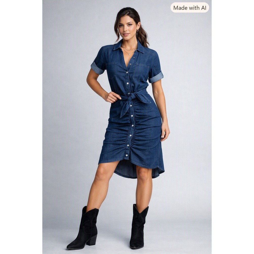 Veronica Beard Denim Dress Womens 4 Blue Western Boho Americana Snap Front Midi